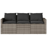 ZNTS Garden Sofa with Cushions 3-Seater Grey Poly Rattan 366343