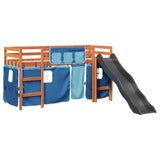 Kids' Loft Bed with Curtains Blue 80x200 cm Solid Wood Pine 3309072