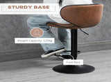 Bar Stool Set of 2 Microfiber Cloth Adjustable Height Armless Chairs with Swivel Seat, Brown T3398P328167