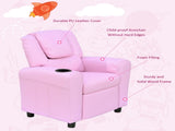 Kids Recliner Chair, PU Leather with Adjustable Backrest, Footrest, Padded Headrest, Pink T3398P348591