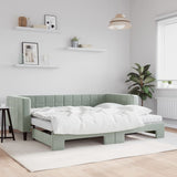 Daybed with Trundle and Mattresses Light Grey 90x190 cm Velvet 3196783