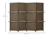 4-Panel Room Dividers with Shelves, Wave Fibre Freestanding Folding Privacy Screen Panels, Partition T3398P330517