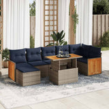 8 Piece Garden Sofa Set with Cushions Brown Poly Rattan Acacia 3327743