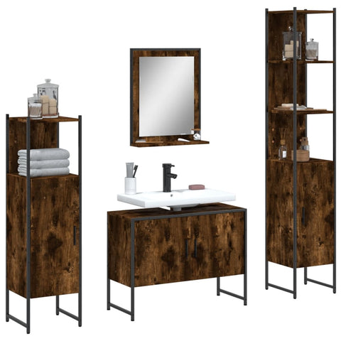 ZNTS 4 Piece Bathroom Cabinet Set Smoked Oak Engineered Wood 3214361