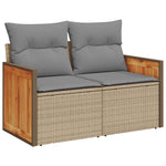 ZNTS 6 Piece Garden Sofa Set with Cushions Beige Poly Rattan Acacia 3327699