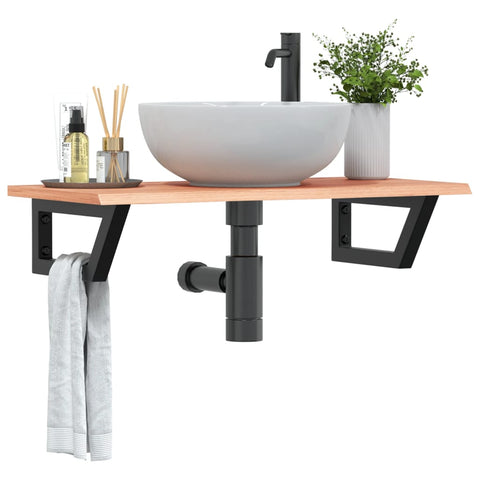 Basin Shelf Wall Mounted Steel and Solid Wood Oak 3302567