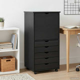 Rolling Cabinet Black 53 x 39 x 103 cm Solid Pine Wood 42028371