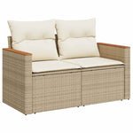 ZNTS 9 Piece Garden Sofa Set with Cushions Beige Poly Rattan Acacia 3327502