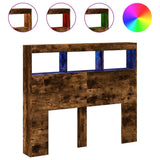 Headboard Cabinet with LED Smoked Oak 120x17x102 cm 839193