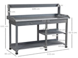 Garden Potting Table, Wooden Workstation Bench w/ Galvanized Metal Tabletop, Drawer, Storage Shelves T3398P314168