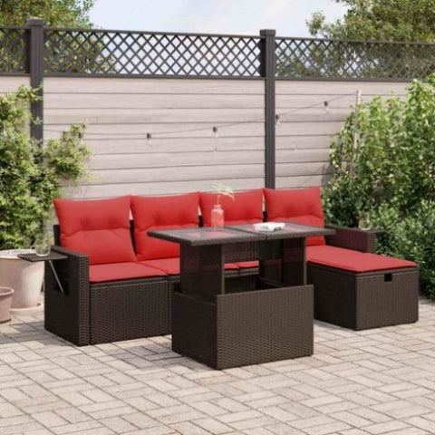 6 Piece Garden Sofa Set with Cushions Brown Poly Rattan 3327854
