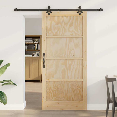 Sliding Door Manual Natural and black 93 x 202 cm 3333514
