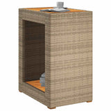 Garden Side Table with Wooden Top Beige 60x40x75 cm Poly Rattan 366305