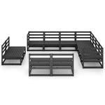 ZNTS 11 Piece Garden Lounge Set Black Solid Pinewood 3075888