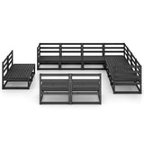 ZNTS 11 Piece Garden Lounge Set Black Solid Pinewood 3075888