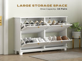 Narrow Shoe Storage Cabinet, Slim Shoe Cabinet with 4 Flip Drawers, Adjustable Shelves for 16 Pairs T3398P377998
