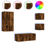 5 Piece TV Wall Units with LED Smoked Oak Engineered Wood 3216829
