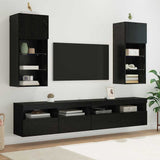 Wall-mounted TV Cabinet with LED Black Oak 40.5 x 30 x 90 cm 882958