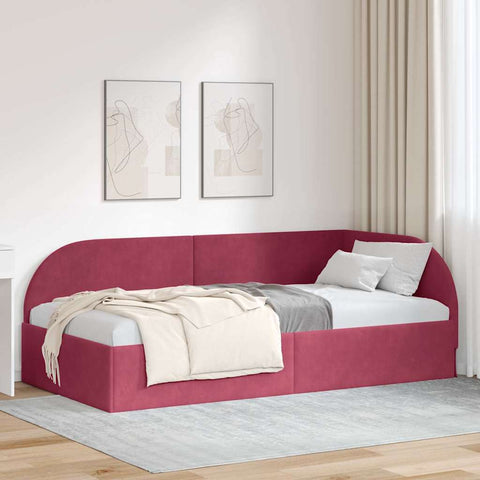 Corner Bed Frame with Headboard Wine red 90 x 200 cm Velvet 42016650