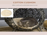 Rattan Elevated Cat Bed House Kitten Basket Ball Shaped Pet Furniture w/ Removable Cushion T3398P349859