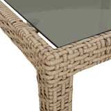 316703 Garden Table 90x90x75 cm Tempered Glass and Poly Rattan Beige