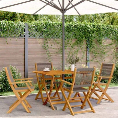 ZNTS 5 Piece Garden Dining Set Grey Polypropylene and Solid Wood 3281698