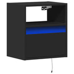 ZNTS Wall-mounted Bedside Cabinet with LED Lights Black 3307977