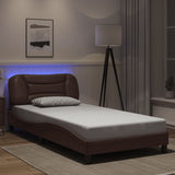 Bed Frame with LED without Mattress "Hvar" Brown 100x200 cm 3213915