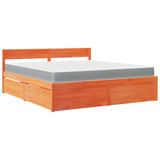 Bed with Drawers and Mattress Wax Brown 180x200 cm Super King Solid Wood Pine 3281891