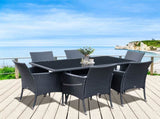 6 Seater Rattan Dining Set with Cushions, Rattan Garden Furniture Set with 6 Armchairs, Rectangular T3398P318599