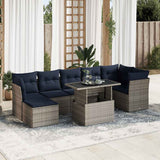8 Piece Garden Sofa Set with Cushions Grey Poly Rattan Acacia 3326202
