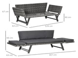 2 Seater Rattan Sofa with Cushions, 2-in-1 PE Rattan Daybed Sofa with Left Up or Down Armrests, T3398P318742