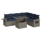 7 Piece Garden Sofa Set with Cushions Grey Poly Rattan 3326492