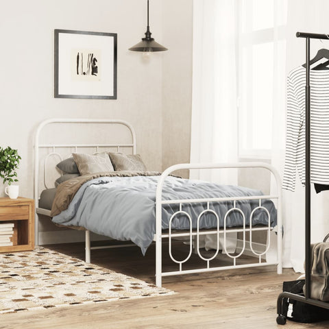 Metal Bed Frame without Mattress with Footboard White 90x190cm 377176