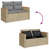 ZNTS 8 Piece Garden Sofa Set with Cushions Beige Poly Rattan Acacia 3327517