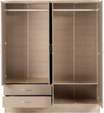 ZNTS Nevada 4 Door 2 Drawer Mirrored Wardrobe 100-101-076