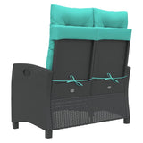 Reclining Garden Bench with Cushions Black Poly Rattan 368234