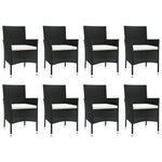 ZNTS 9 Piece Garden Dining Set with Cushions Black Poly Rattan 3187455