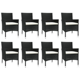 ZNTS 9 Piece Garden Dining Set with Cushions Black Poly Rattan 3187455