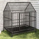 Dog Cage with Wheels Black Galvanised Steel 172208