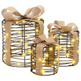 Gift Box Decoration 3 pcs Warm white 20 x 20 x 20 cm Rattan 42019090