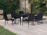 Garden Dining Set Black PE rattan, powder-coated steel, glass 3099398