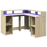 Desk with LED Lights Sonoma Oak 130x130x91 cm Engineered Wood 3309449