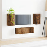TV Wall Cabinet Set Wall-mounted 4 pcs Old Wood Engineered Wood 3408914