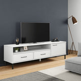 TV Cabinet with Metal Legs White Solid Wood Pine OSLO 351029