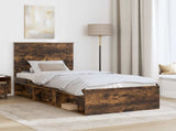 Bed Frame with Headboard Smoked Oak 90 x 200 cm Solid Pine Wood 3411059