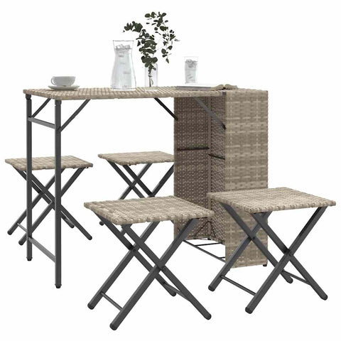 ZNTS 5 Piece Garden Dining Set Foldable Light Grey Poly Rattan 365948