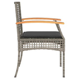 Garden Chairs with Cushions 4 pcs Grey Poly Rattan Acacia Wood 366252