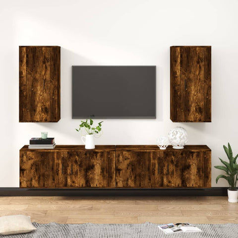 4 Piece TV Cabinet Set Smoked Oak Engineered Wood 3188699