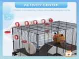 Gerbil Cage Dwarf Hamster Cage, with Deep Glass Bottom, Tunnels, Hut, Exercise Wheel, 60 x 40 x 57cm T3398P350094